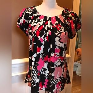Valerie Stevens, Lg., Pink, Black, White and Gray Pleated Dress Top